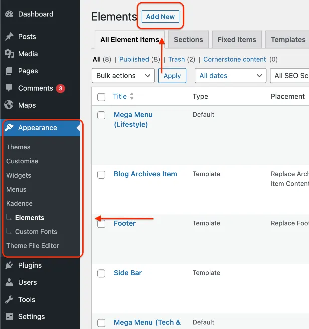 Adding a new element to kadence sidebar