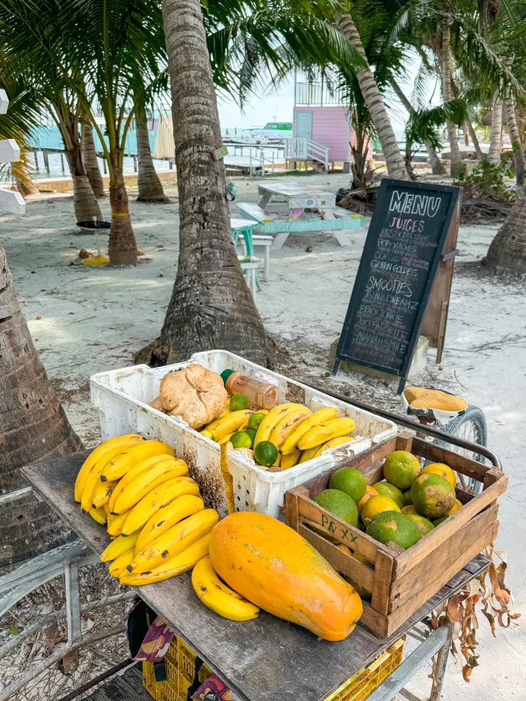 a fruit stand with tropical fruits on caye caulker in belize