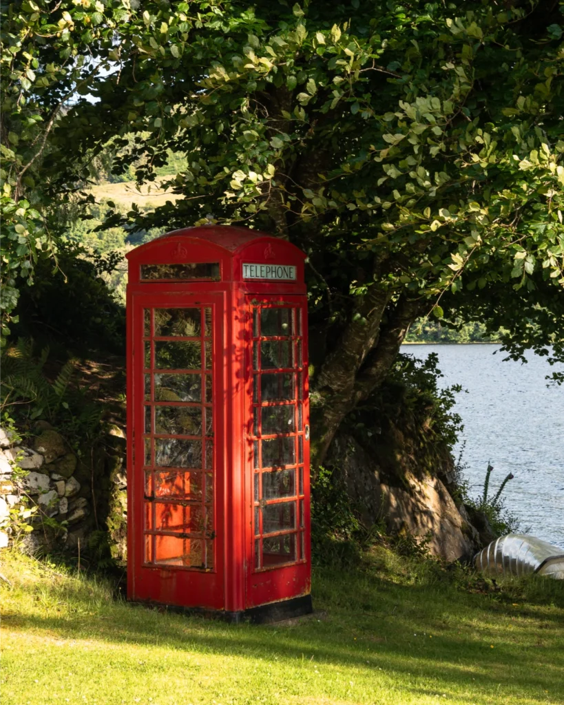 phone booth by a lake