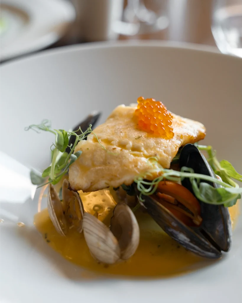 fresh fish and seafood meal in a restaurant