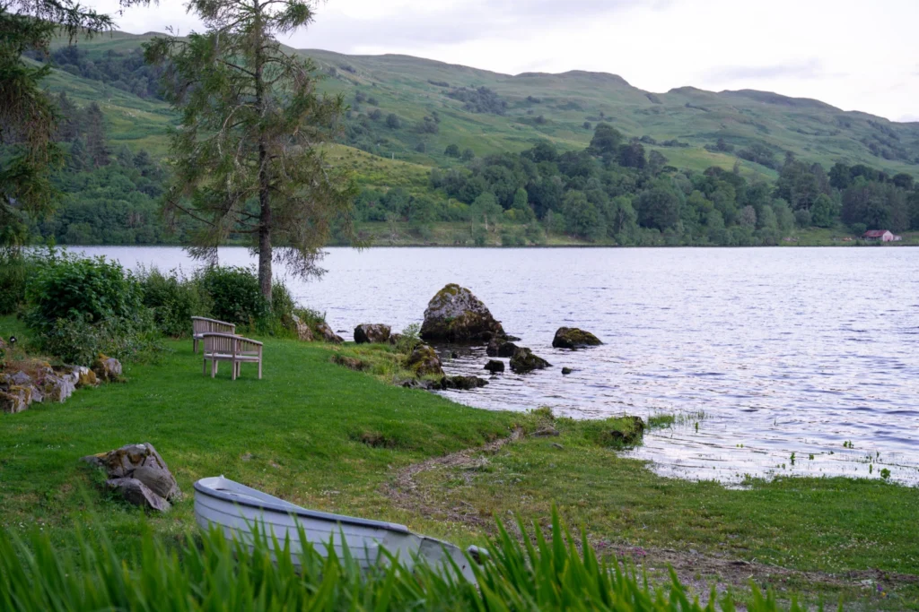 view on lake at sunset