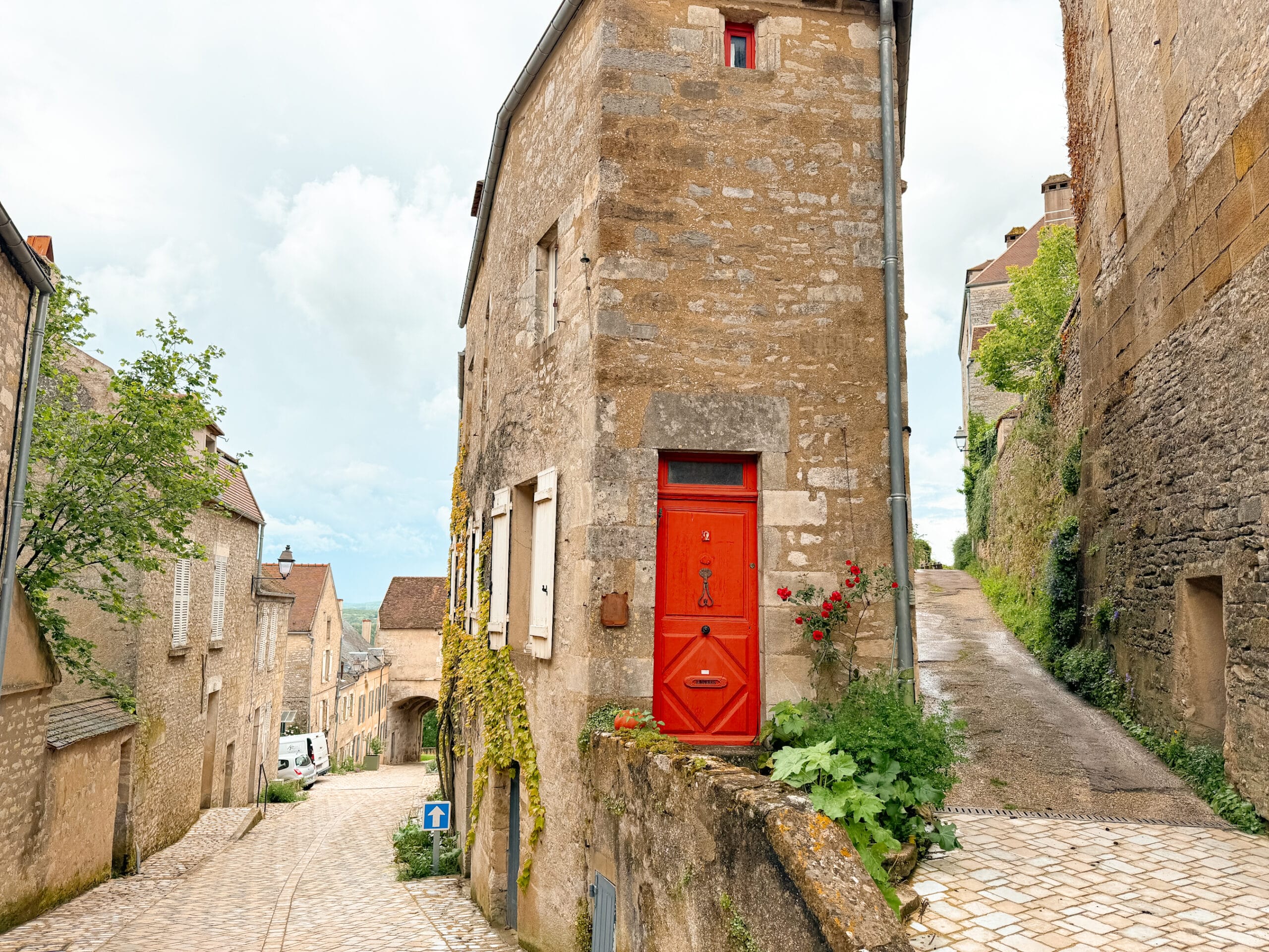 france travel image of a narrow house in vezelay historic village in bourgogne burgundy wine region