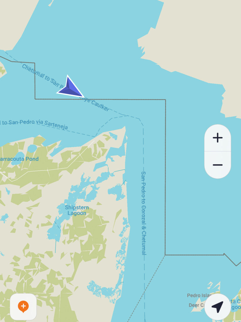 Belize caye caulker travel screenshot of map showing mexico and belize water border